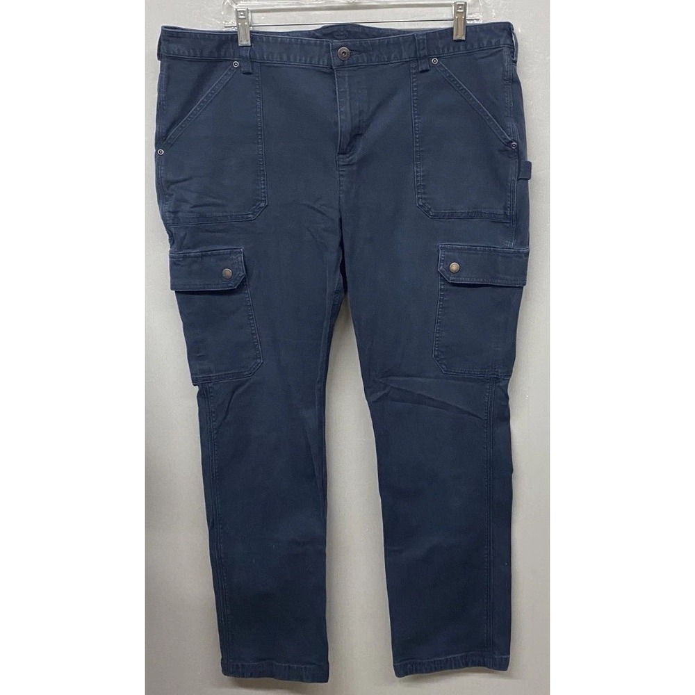 Duluth Flex Fire Hose Cargo Pants Womens 18x33 Navy Blue Cotton Stretch Slim Leg